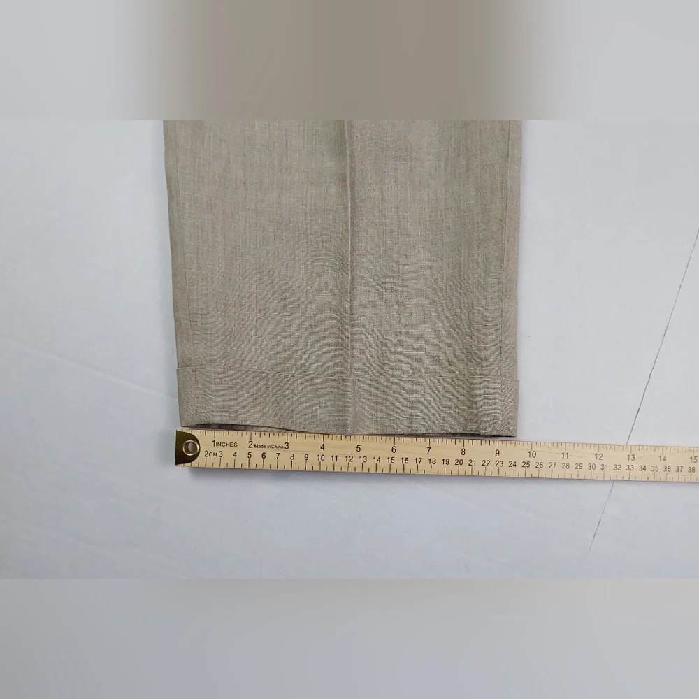 Paul Fredrick Dress Pants Mens Size 38x29 Beige Tan 100% Linen Pleated Cuffed